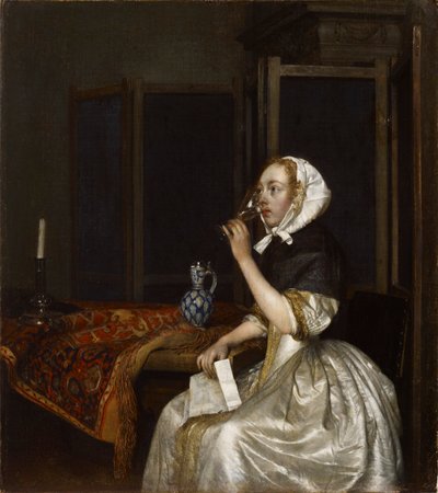 Dame met een wijnglas, ca. 1665 door Gerard Ter Borch the Younger