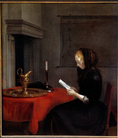 Vrouw die een brief leest door Gerard ter Borch