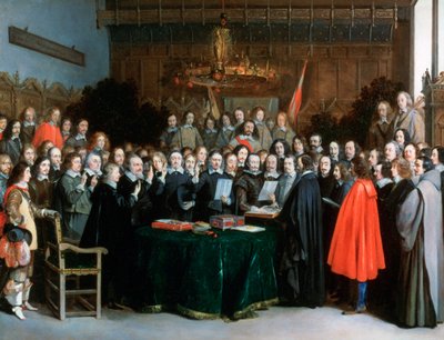 Het afleggen van de eed van ratificatie van het Verdrag van Münster, 1648 door Gerard Terborch II