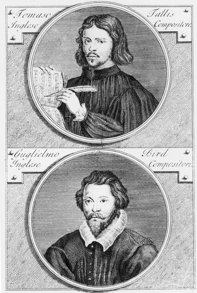 Thomas Tallis (c.1505-85) en William Byrd (1543-1623) gegraveerd door Niccolo Francesco Haym door Gerard Vandergucht