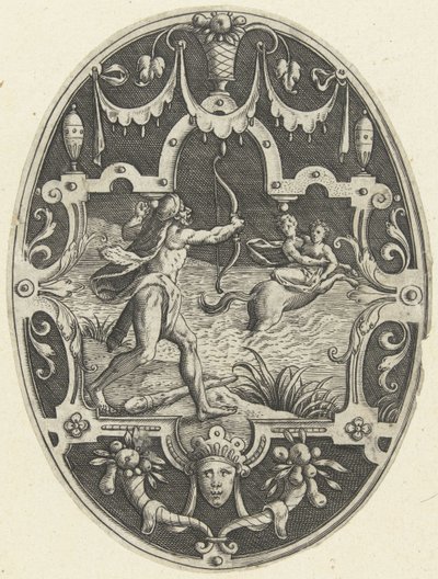 Hercules schiet de centaur Nessus neer die Deianira probeert te schaken door Gerard de Jode