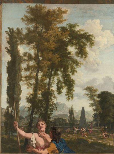Italiaans landschap met herder en herderin door Gerard de Lairesse