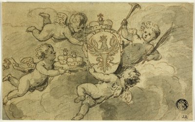 Putti en wapenschild door Gerard de Lairesse