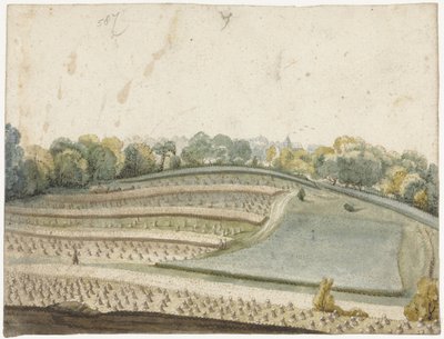 Panorama van een golvend graanveld van boven gezien door Gerard ter Borch (I)
