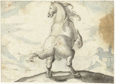 Steigerend paard voor een Italiaans havengezicht door Gerard ter Borch (I)