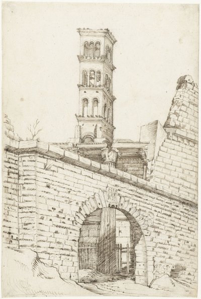 Tempel van Mars Ultor en de Pantaniboog in het Forum van Augustus en de toren van San Basilio door Gerard ter Borch (I)