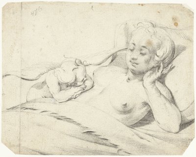Venus in bed met toekijkende Cupido door Gerard ter Borch (I)