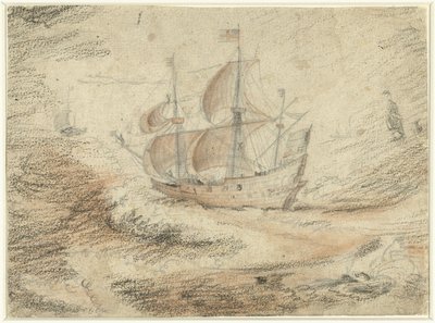 Varend schip op zee door Gerard ter Borch (II) (possibly)