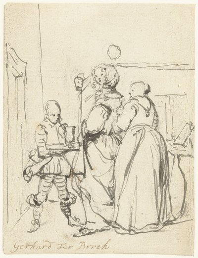 Dame bezig met haar toilet door Gerard ter Borch (II)