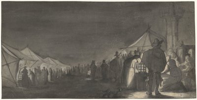 De Melkmarkt in Zwolle, bij avond door Gerard ter Borch (II)