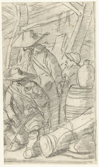 Drie mannen in een legerkamp door Gerard ter Borch (II)