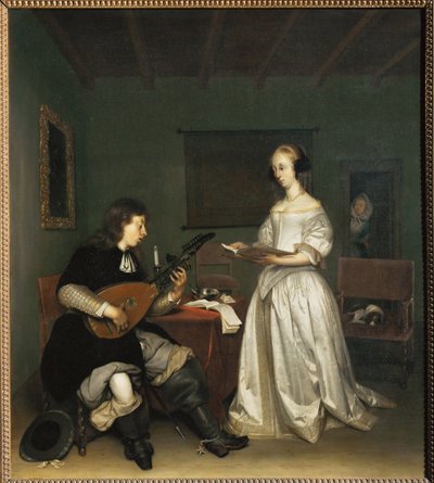 Het duo: zangeres en theorbe-luitspeler ... door Gerard ter Borch or Terborch
