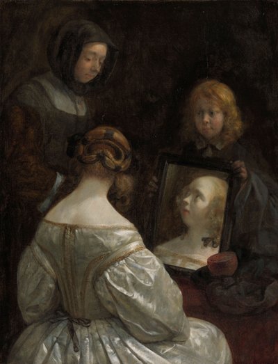 Vrouw bij een Spiegel door Gerard ter Borch
