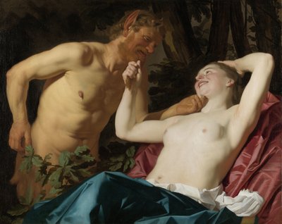 Sater en nimf door Gerard van Honthorst (signed by artist)