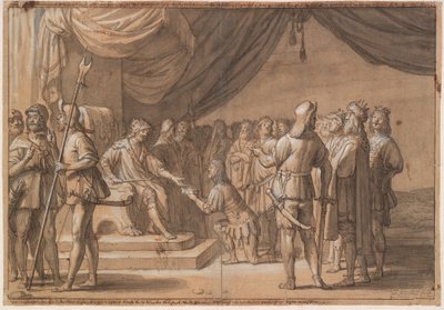 Frode Fredegod wordt begroet door vele koningen door Gerard van Honthorst