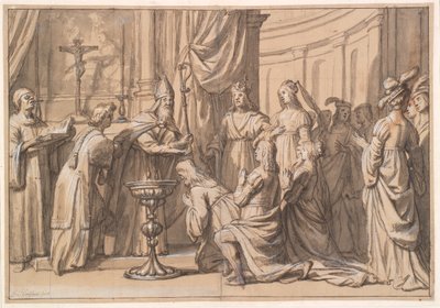 Harold Klak en zijn familie worden gedoopt in Mainz door Gerard van Honthorst