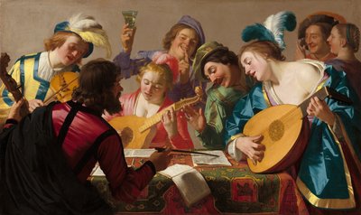 Muzikanten van de late Renaissance/vroege Barokperiode (Gerald van Honthorst, Het Concert, 1623) door Gerard van Honthorst