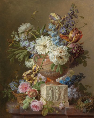 Bloemenstilleven met een albasten vaas door Gerard van Spaendonck (signed by artist)