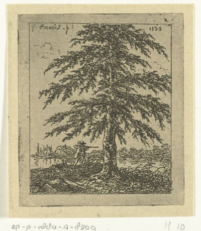 Landschap met beuk en jager De beuk door Gerardus Emaus de Micault