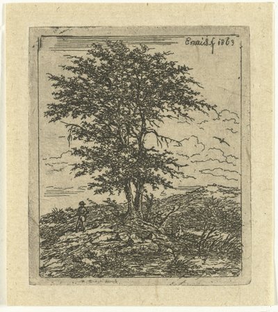 Landschap met eik en jager De eiken door Gerardus Emaus de Micault