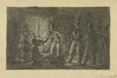 Soldaten bij het vuur door Gerardus Emaus de Micault