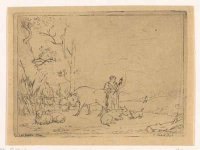 Spinnende herderin door Gerardus Emaus de Micault
