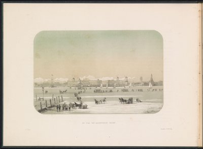 IJsvermaak op de Maas te Rotterdam, gezien vanaf Katendrecht, 1855 door Gerardus Johannes Bos