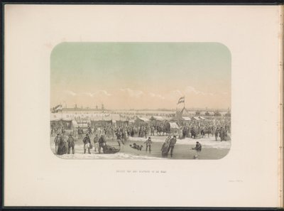 IJsvermaak op de Maas te Rotterdam, gezien vanaf het bolwerk, 1855 door Gerardus Johannes Bos