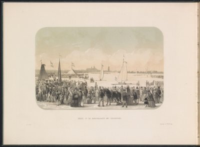 Wedstrijd voor ijszeiljachten op de Maas te Rotterdam, 1855 door Gerardus Johannes Bos
