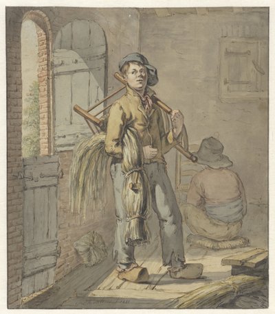 Stoelenmatters in een schuur aan het werk door Gerardus Laurentius Keultjes