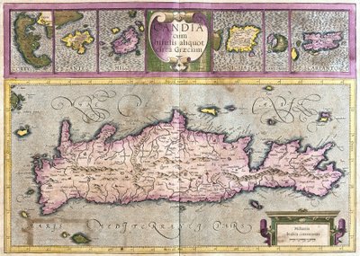 Cyprus en Griekse eilanden (Corfu, Zante, Milo, Santorini, Karpathos) (gravure) door Gerardus Mercator