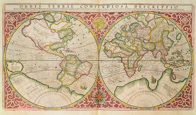 Dubbele hemisfeer wereldkaart door Gerardus Mercator