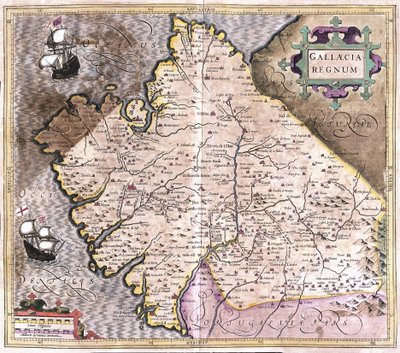 Galicië, Santiago de Compostela, Monforte de Lemos, noordwest Spanje (gravure) door Gerardus Mercator