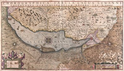 Meer van Genève, Zwitserland (gravure) door Gerardus Mercator