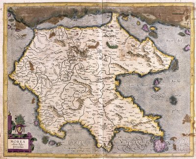 Griekenland en Peloponnesos (gravure) door Gerardus Mercator