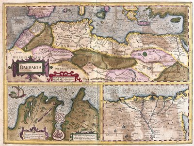 Noord-Afrika met belegering van Tunis en Nijldelta (gravure) door Gerardus Mercator
