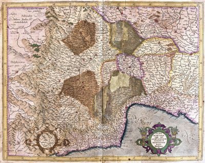 Piëmont, Genua en Montserrat (gravure) door Gerardus Mercator