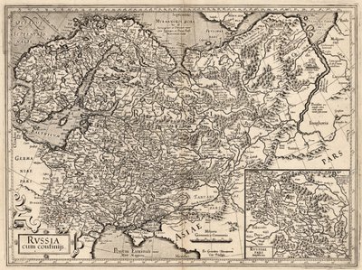 Russia cum Confinijs. Kaart van Rusland, 1587 door Gerardus Mercator