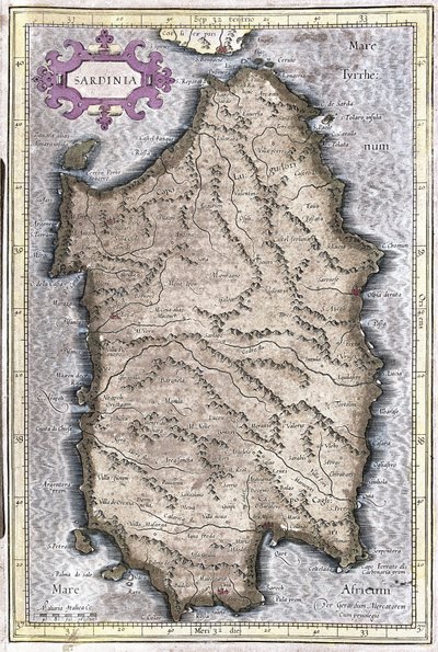 Sardinië, Italië (gravure) door Gerardus Mercator