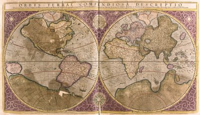 De wereldbol (gravure) door Gerardus Mercator