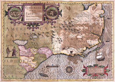Virginia en Florida (gravure) door Gerardus Mercator