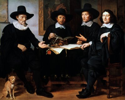 Vier Officieren van het Amsterdamse Kuipers- en Wijnrekersgilde, 1657 door Gerbrand van den Eeckhout