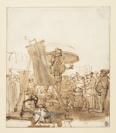 Kwaksalver spreekt een menigte toe, ca. 1637 door Gerbrandt van den Eeckhout