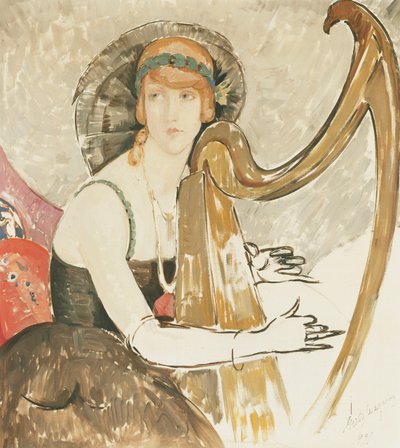 Een Dame die een Harp Speelt door Gerda Marie Frederike Wegener