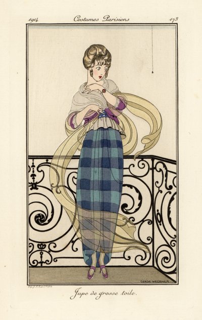 Vrouw in een grote toile rok, bang voor een spin door Gerda Marie Frederike Wegener