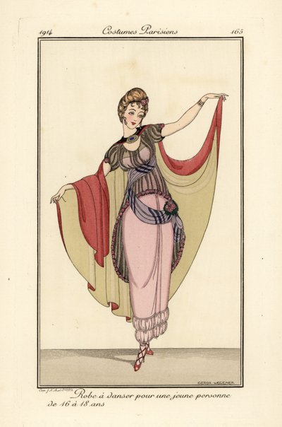 Jonge vrouw in dansjurk met cape door Gerda Marie Frederike Wegener