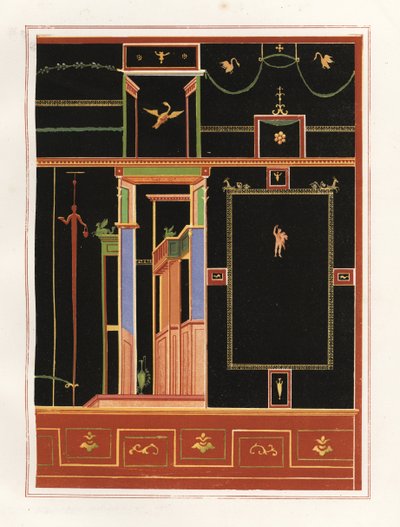 Muurschildering uit onbekend gebouw in Pompeii. Chromolithografie door Victor Steeger naar een illustratie door Geremia Discanno uit Emile Presuhn (1844-1878) De Mooiste Schilderijen van Pompeii, Leipzig door Geremia Discanno