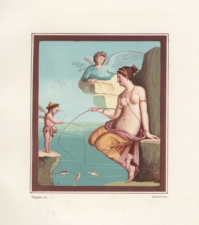 Muurschildering van Venus en Cupido die vissen met hengels door Geremia Discanno