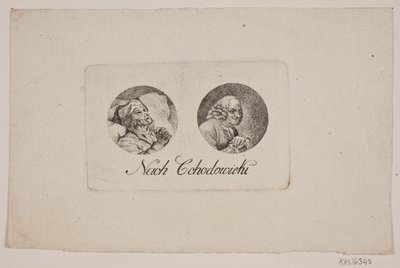Blad met twee tondoportraits door Gerhard Ludvig Lahde