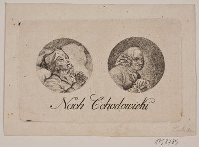 Blad met twee ronde portretten door Gerhard Ludvig Lahde